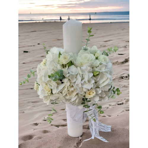 Lumanare 40 cm flori albe 